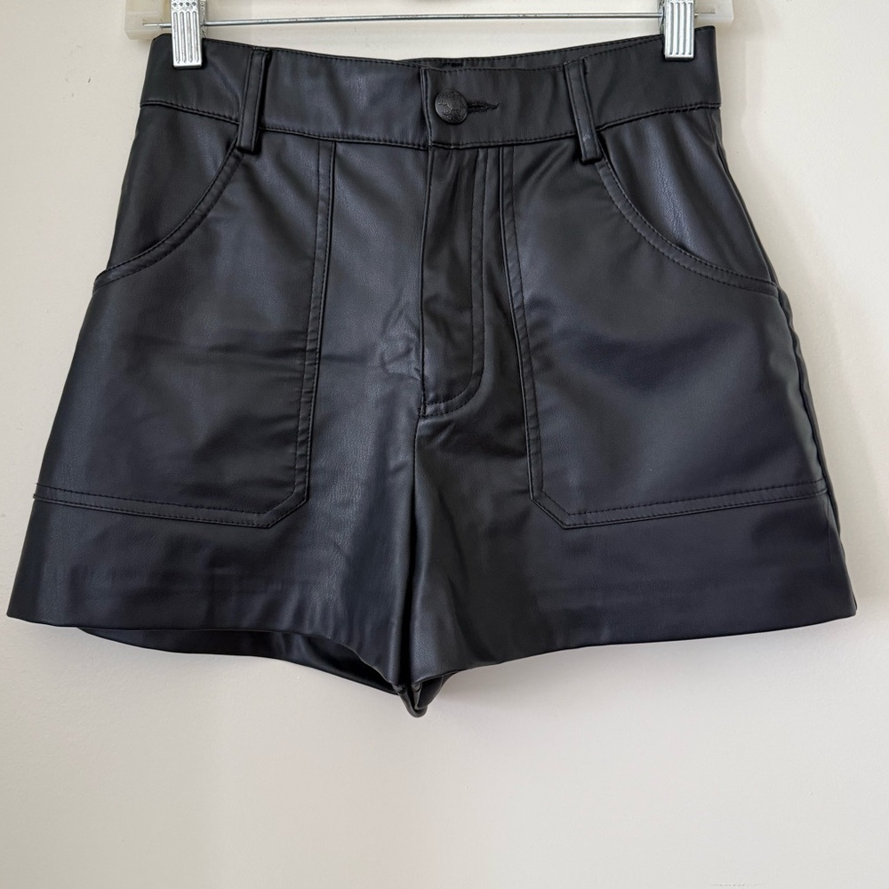 Black vegan leather short